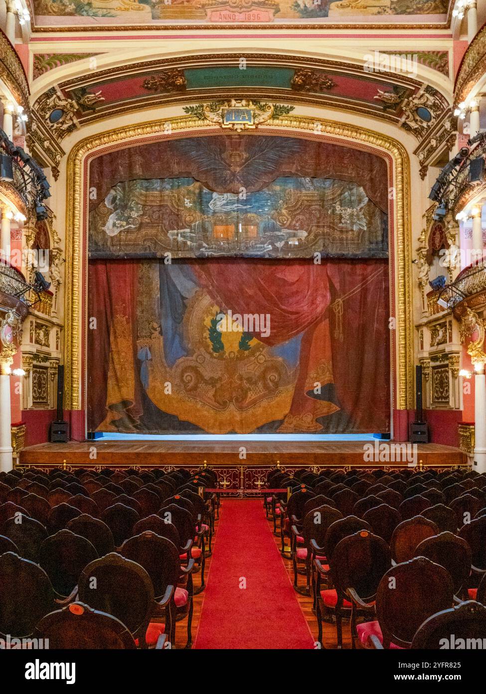 The stage of the famous opera house in Manaus. Part of the boxes can be seen to the left and right of the stage. Stock Photo