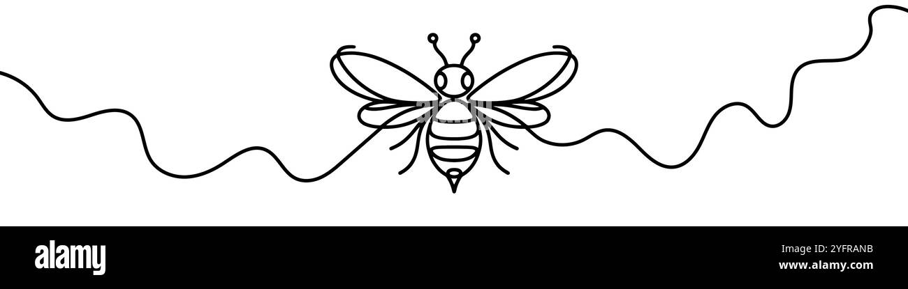 One continuous line illustration of a bee, isolated on white background ...