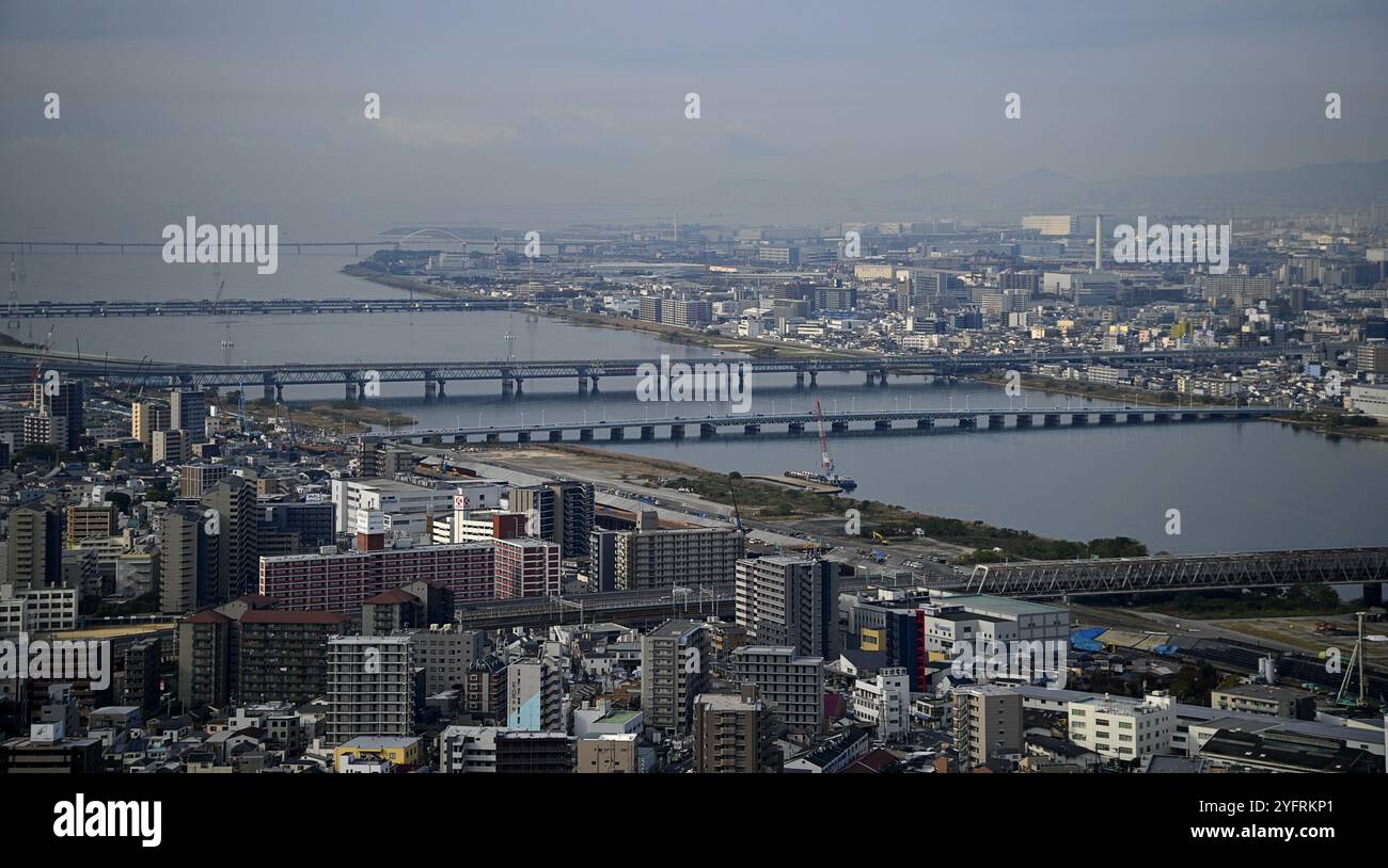 Panoramic view of Osaka as seen from the 