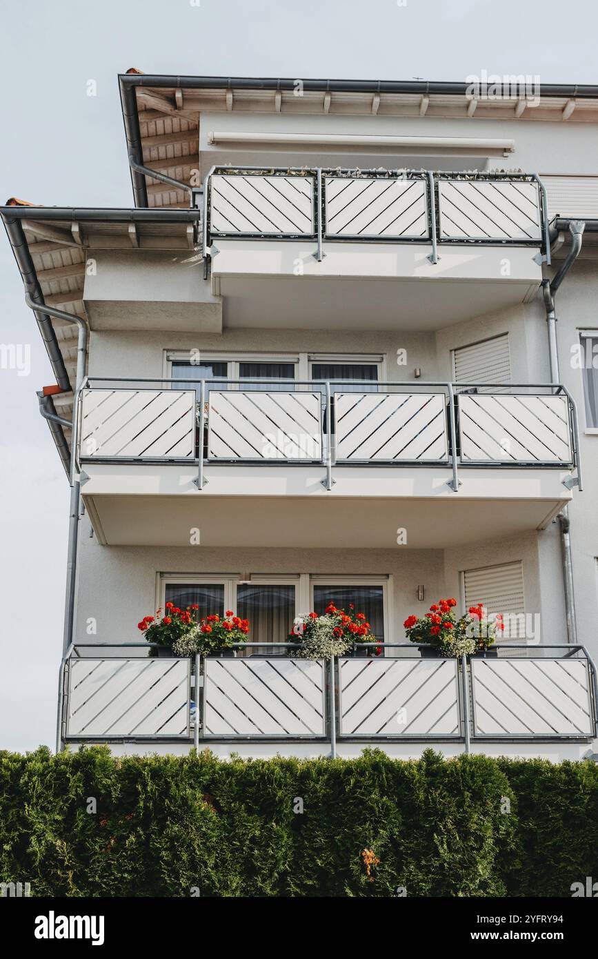 Picture of Modern exterior of luxury private house. Part of facade. Reflection in ...