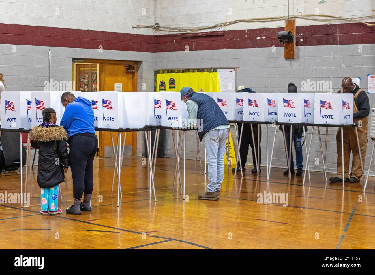 Detroit, Michigan, USA. 5th Nov, 2024. Voters cast ballots in the 2024 presidential election shortly after the polls opened at Bethany Lutheran Church. Credit: Jim West/Alamy Live News Stock Photo