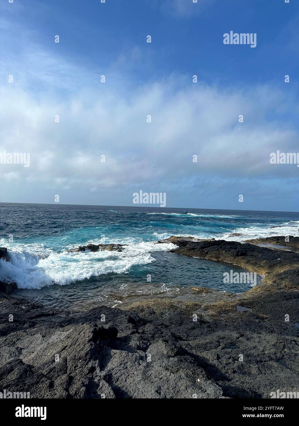 Stunning Volcanic Rock Pools by the Atlantic Ocean, Azores - Smartphone Captured Stock Image