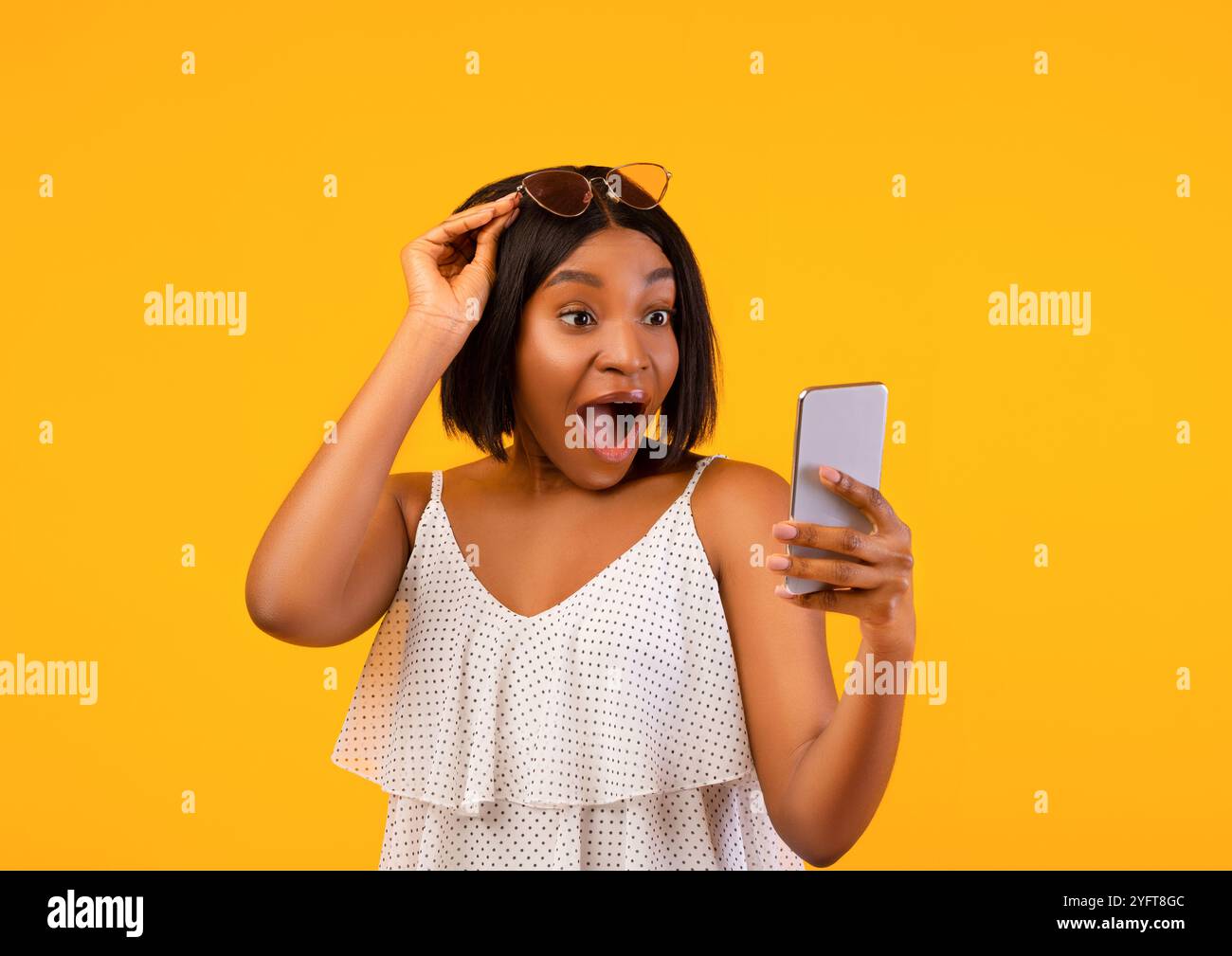 Shocked woman blogger work hi-res stock photography and images - Alamy