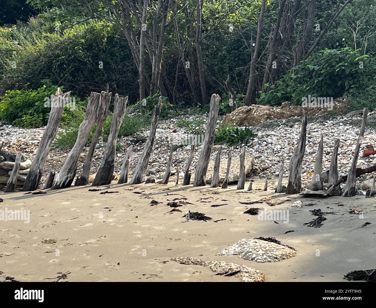 Weathers fence on Bembridge Beach on the Isle of Wight - Smartphone Captured Stock Image