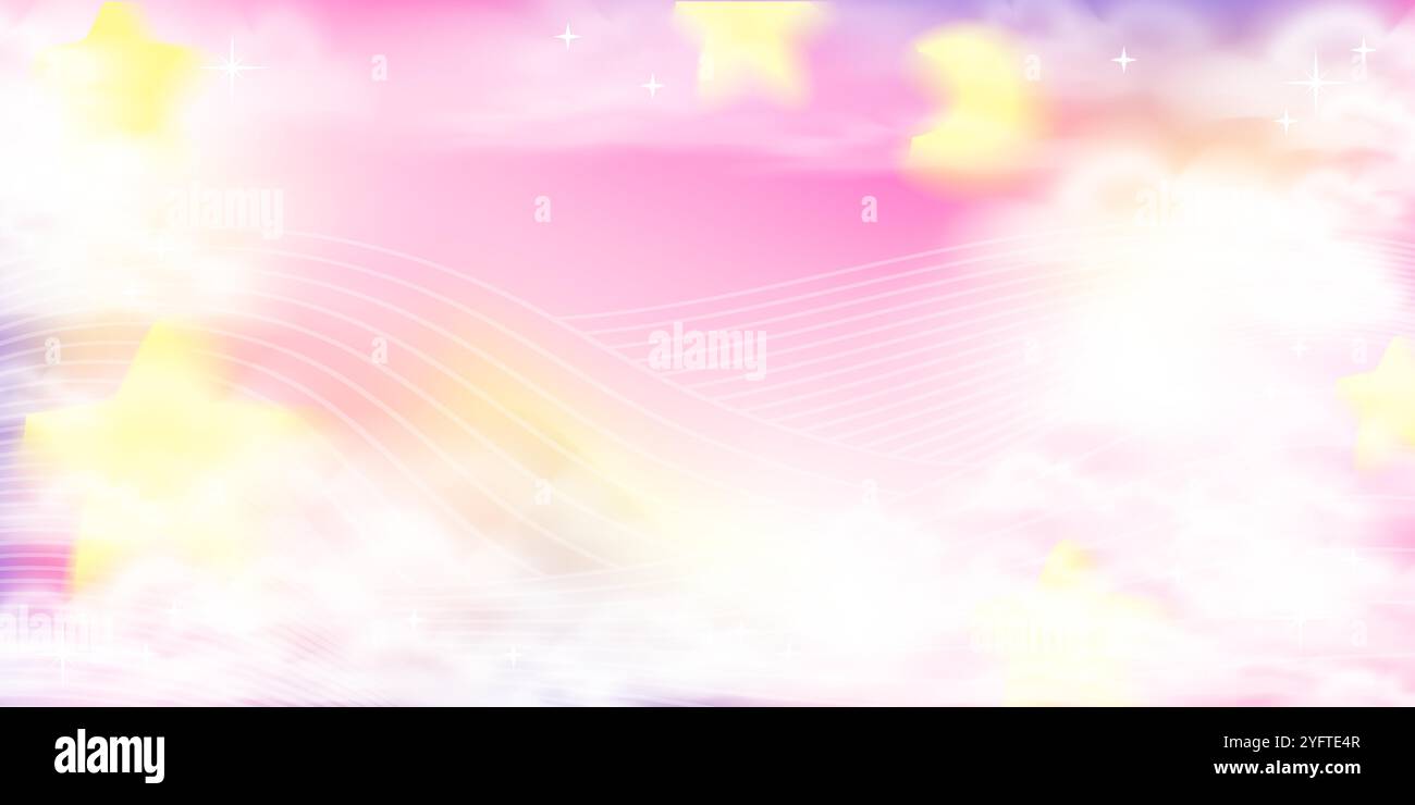 rainbow clouds bokeh. Princess party horizontal banner. Stock Vector