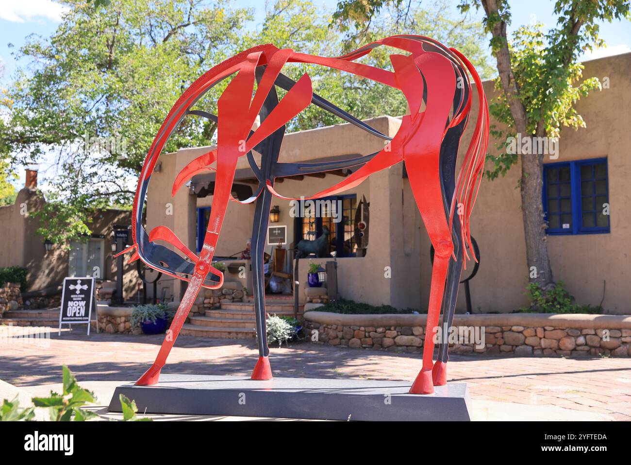 Canyon Road, Santa Fe, New Mexico, a street dedicated to the country's finest art, with over a 100 galleries, boutiques & restaurants in one half mile. Stock Photo