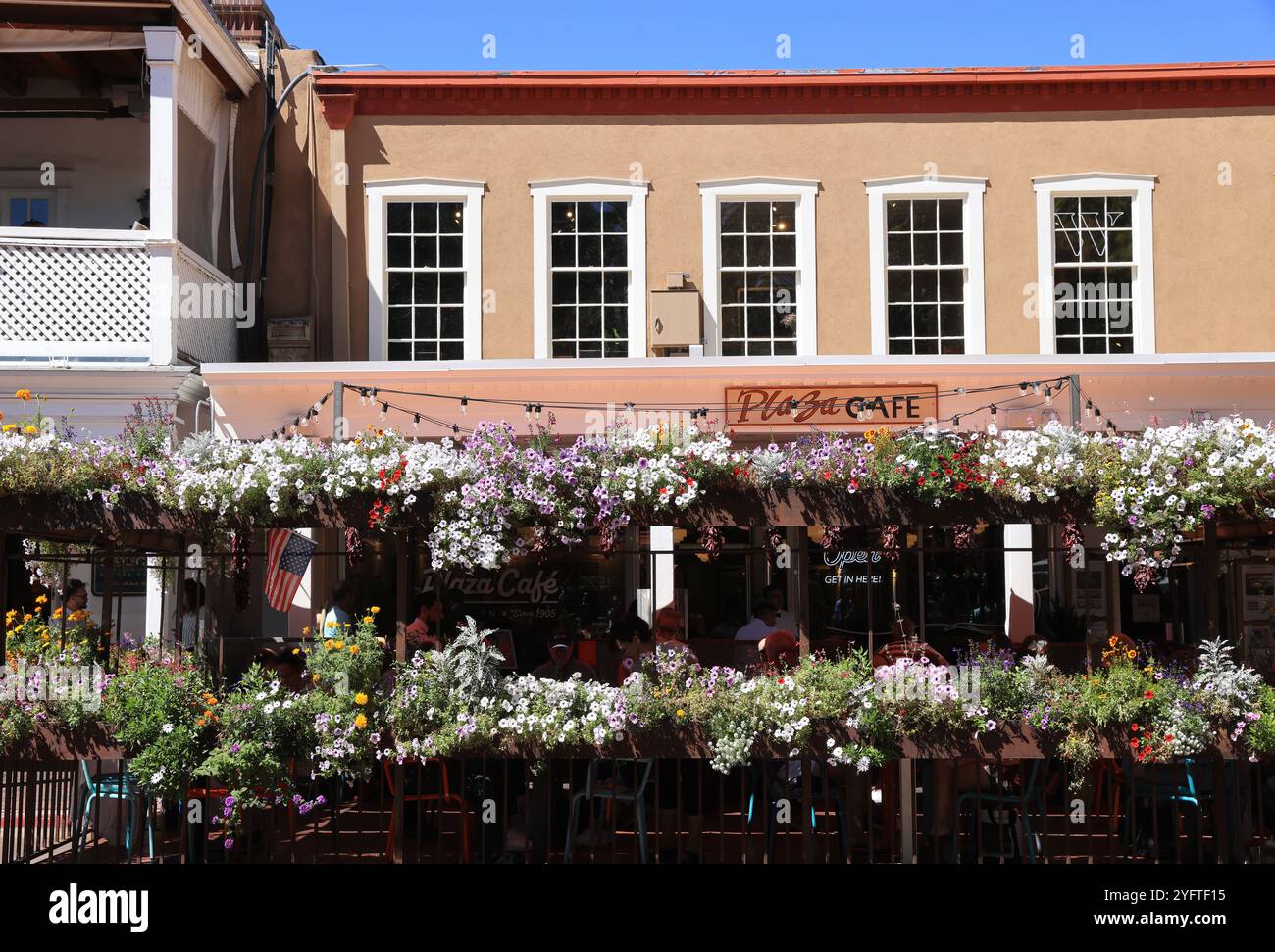 The Plaza cafe in the centre of downtown Santa Fe at the Plaza, in New ...