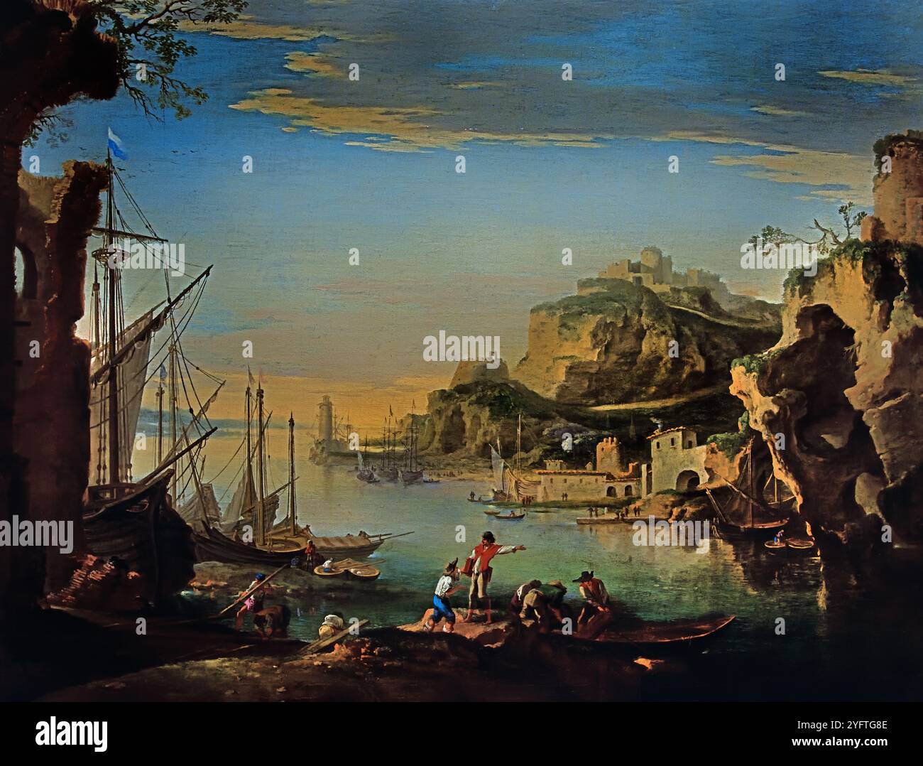 Harbour with Ruins, 1643-1645, Salvator Rosa, 1615 -1673, Rome, Italian, Italy, ( Museum of Fine art Budapest ) Stock Photo