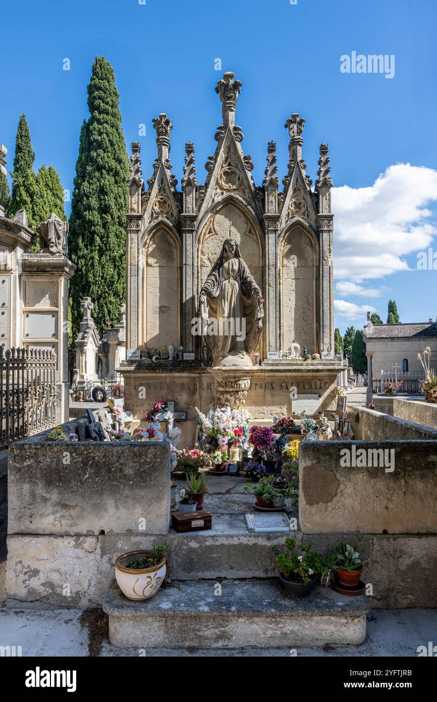 Barthelemy-Salvaniac Family tomb, a site of a miracle at the Cemetery Vieux, Beziers, Herault department in the Occitanie region, France. Stock Photo