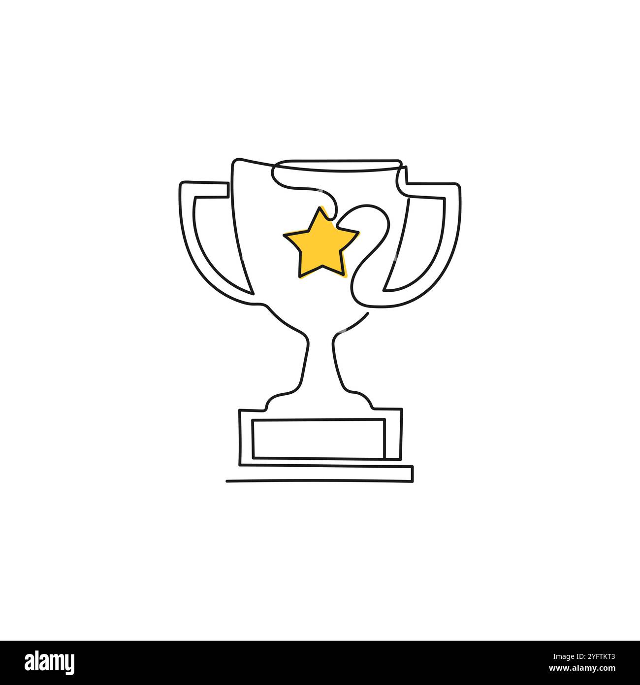 Trophy cup with a gold star in one line style. Black winner cup isolated on white background. Vector illustration. Stock Vector