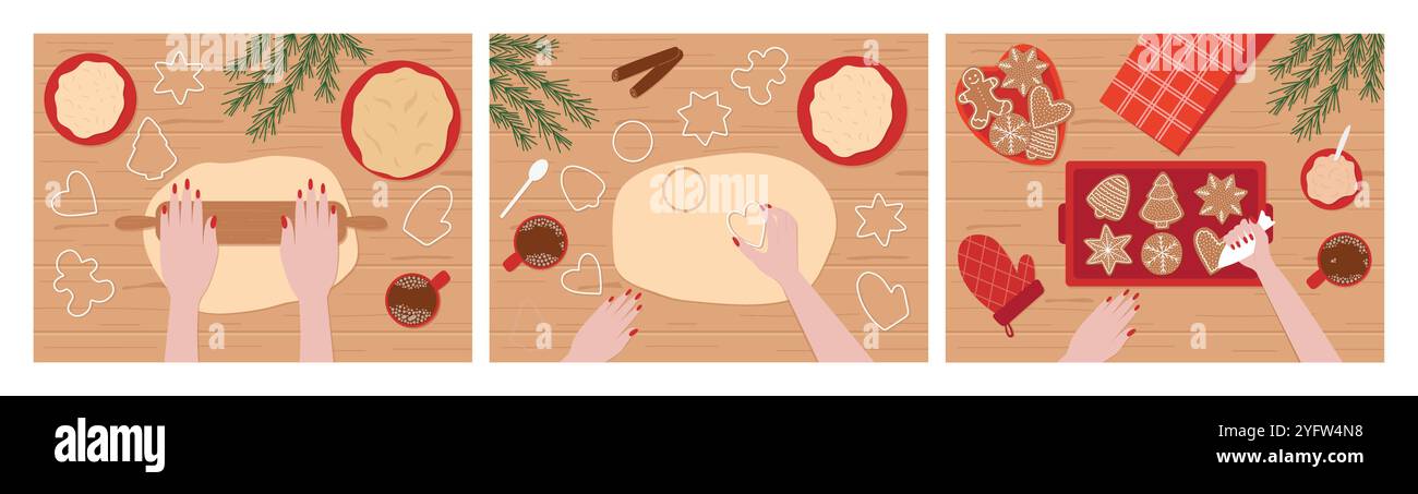 Gingerbread Process Art Process making cookie top Stock Vector Images - Alamy