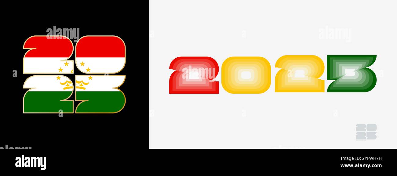 Year 2025 with flag of Tajikistan and in color palate of Tajikistan