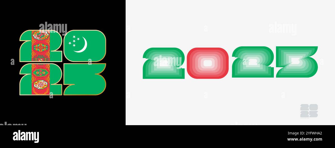Year 2025 with flag of Turkmenistan and in color palate of Turkmenistan