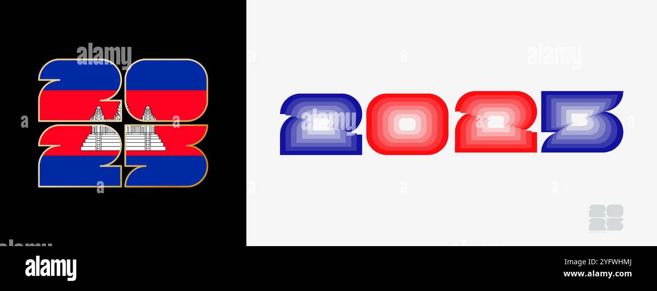 Year 2025 With Flag Of Cambodia And In Color Palate Of Cambodia Flag Year 2025 With Flag Of Cambodia And In Color Palate Of Cambodia Flag Happy New Year 2025 In Two Different Style New Year Design For Calendar Poster 2YFWHMJ