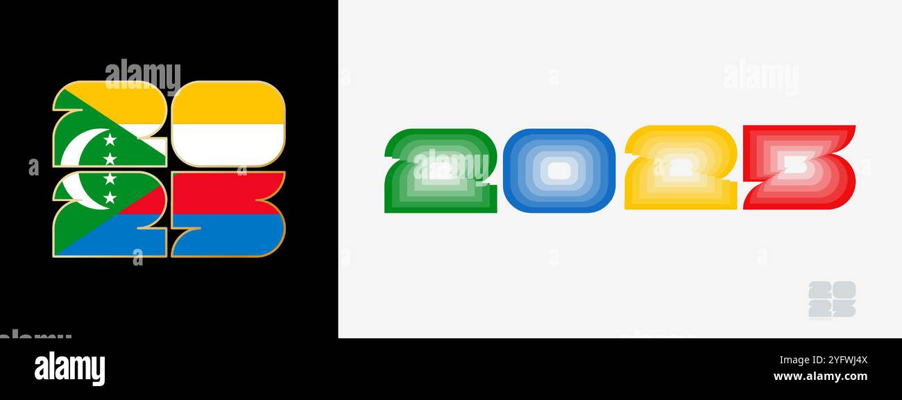 Year 2025 with flag of Comoros and in color palate of Comoros flag