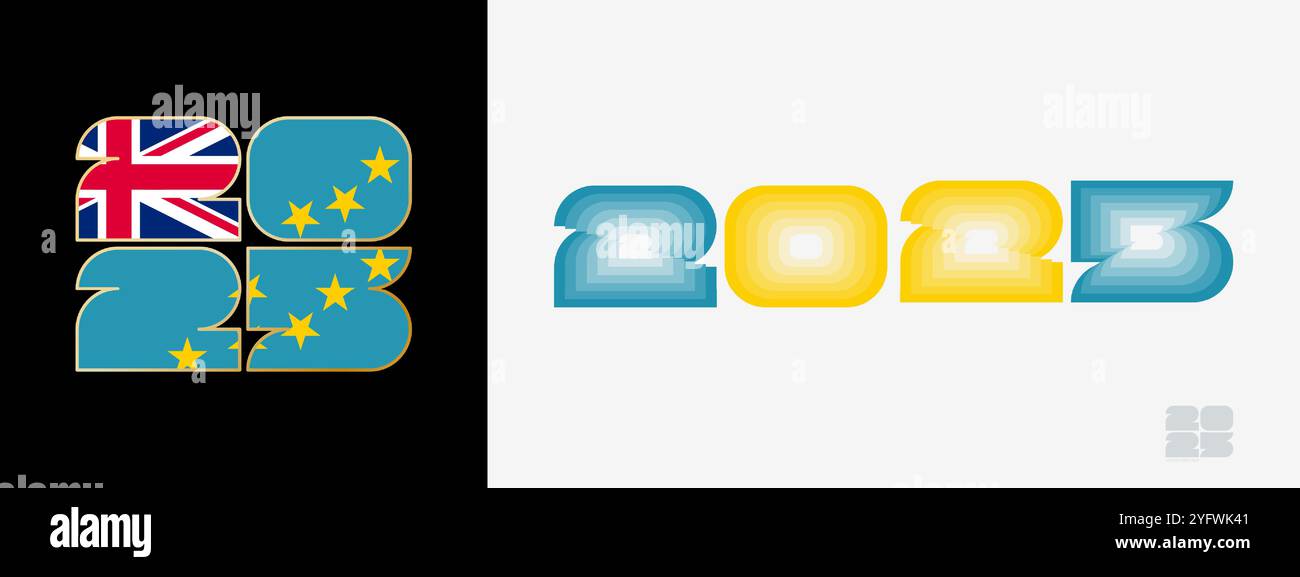 Year 2025 with flag of Tuvalu and in color palate of Tuvalu flag. Happy