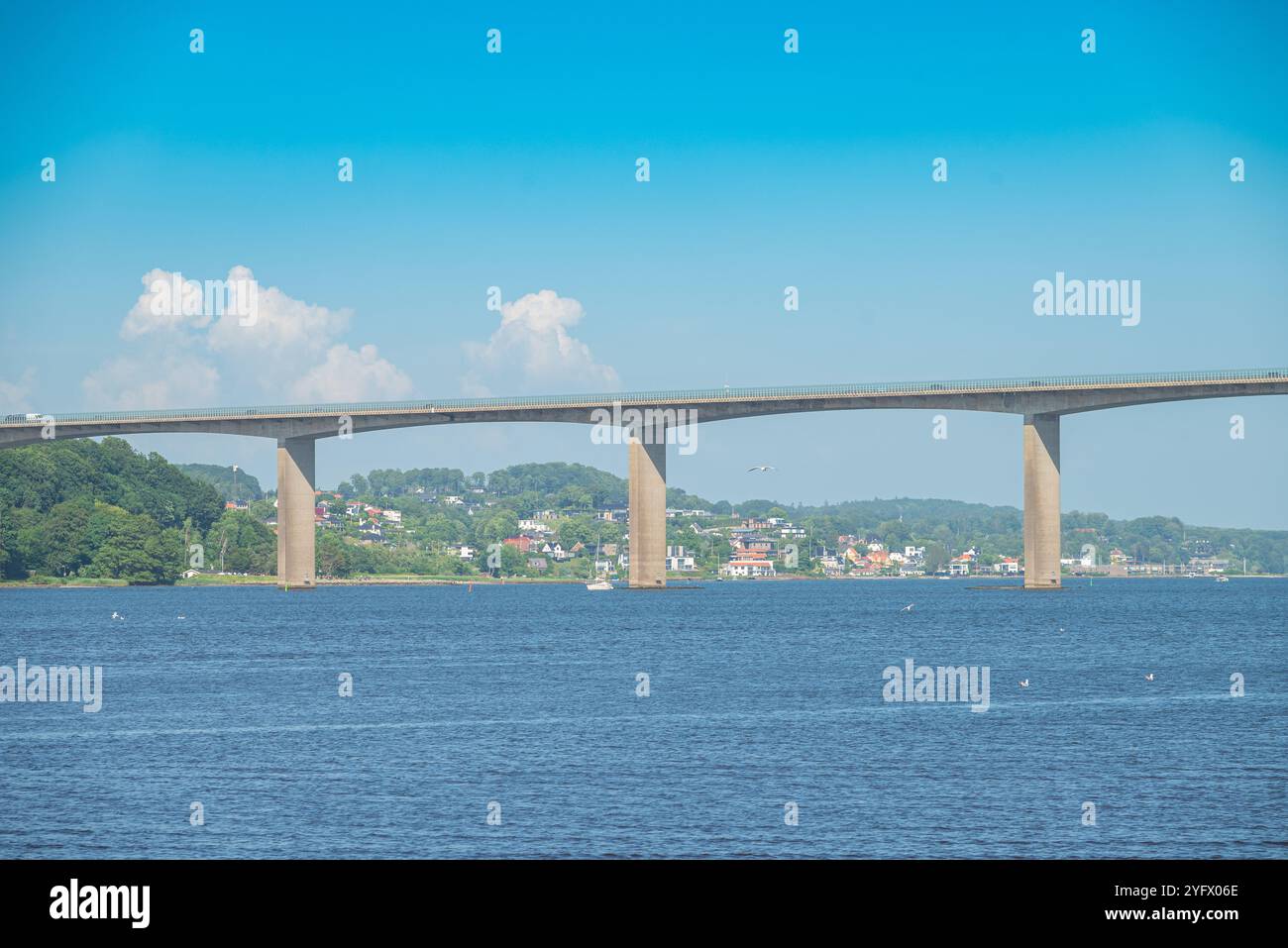 The Bridge across Vejle fjord in the danish countryside Stock Photo