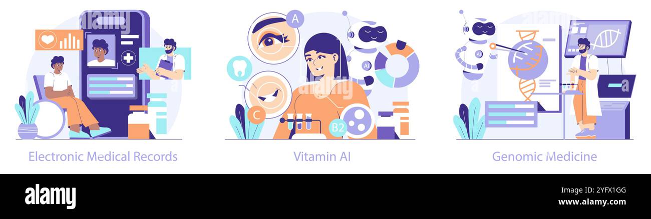 Healthtech Vector Healthtech set. Emerging technologies in healthcare with electronic ...