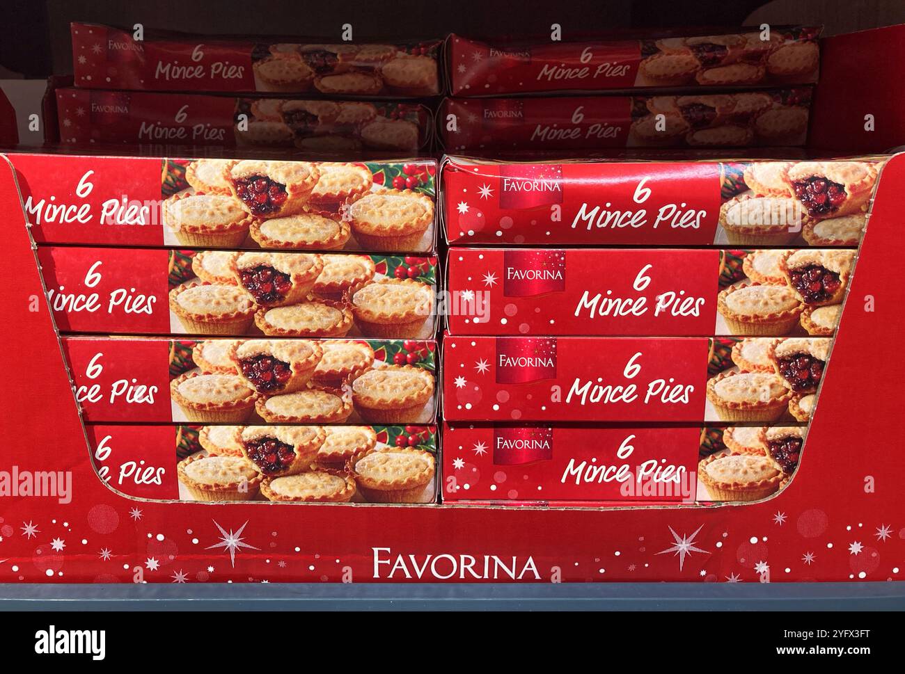 Boxes of 6 mince pies for sale at the supermarket - Smartphone Captured Stock Image
