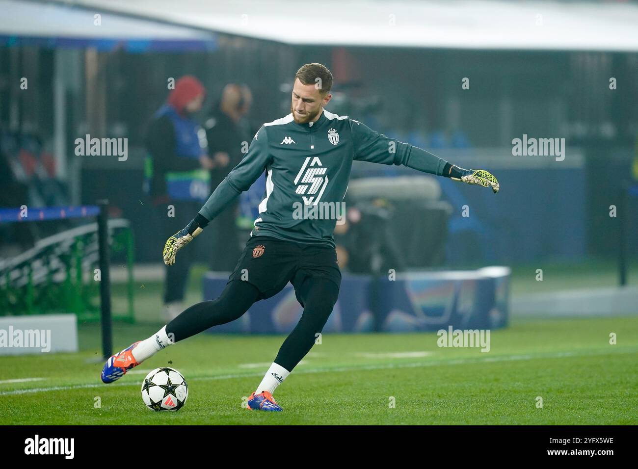 Italy, Italy. 05th Nov, 2024. Bologna, Italy, November 5th 2024: Yann Lienard (50 AS Monaco) during warm up prior to the UEFA Champions League football match between Bologna FC and AS Monaco at Stadio Renato Dall Ara in Bologna, Italy. (Daniela Porcelli/SPP) Credit: SPP Sport Press Photo. /Alamy Live News Stock Photo