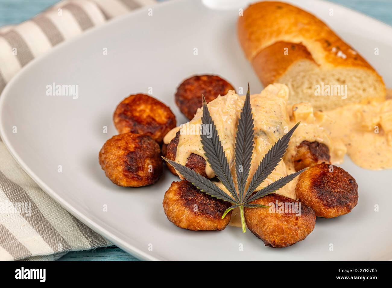 Meat chicken balls with bread and cheese dressing on wooden old table Stock Photo