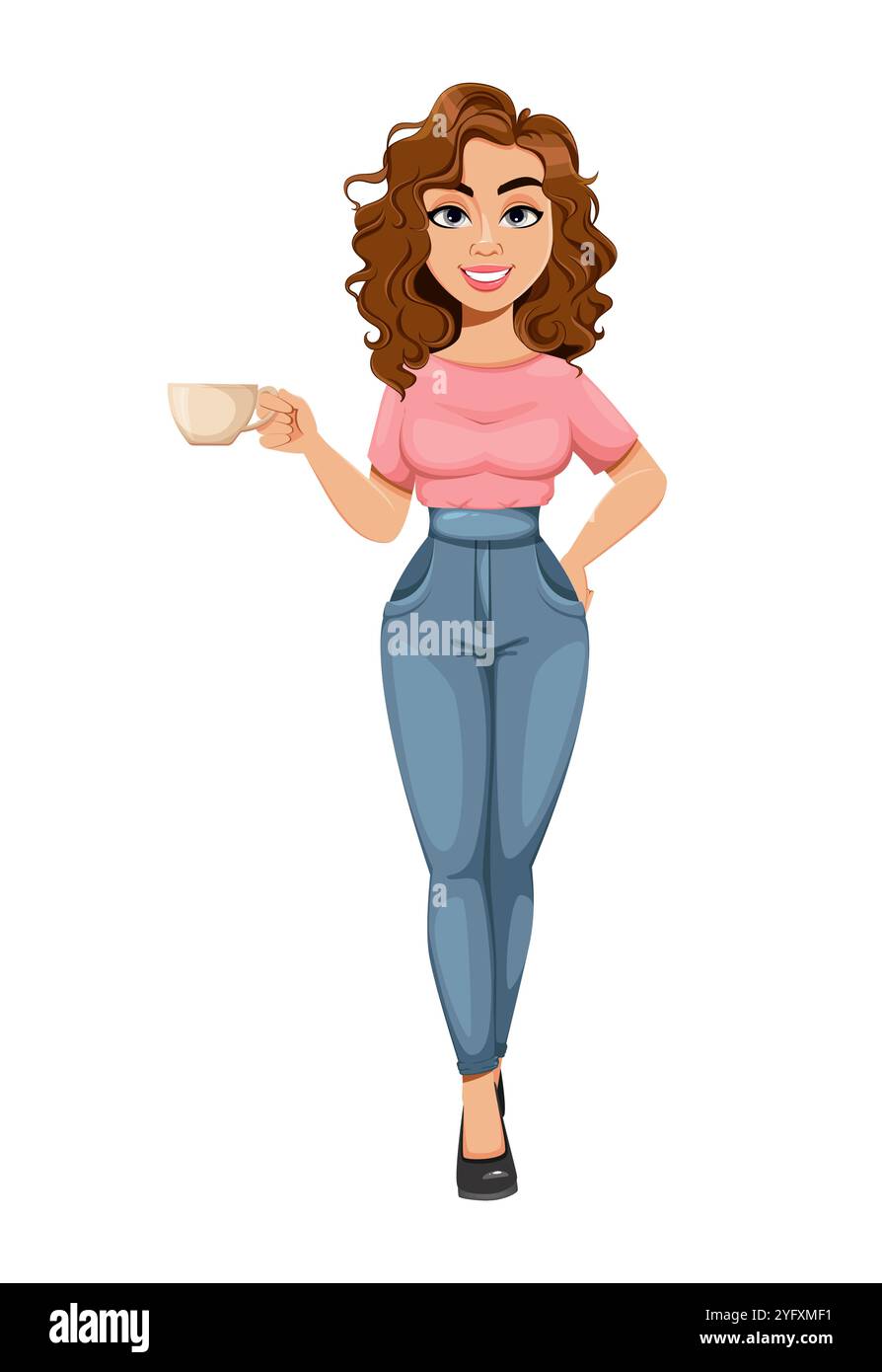 Beautiful business woman having a coffee break. Cute young ...