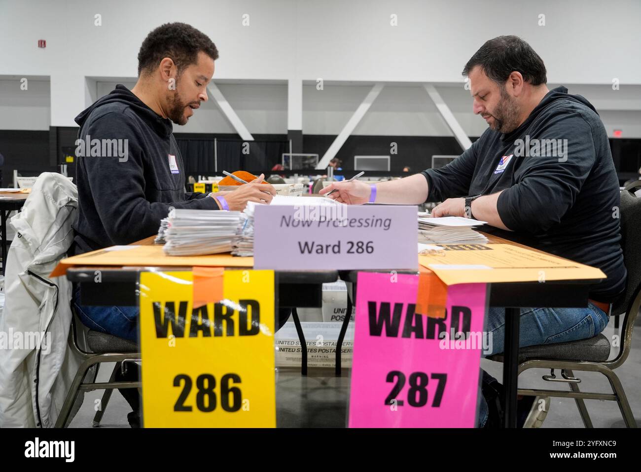 Election workers process ballots for the 2024 General Election, Tuesday