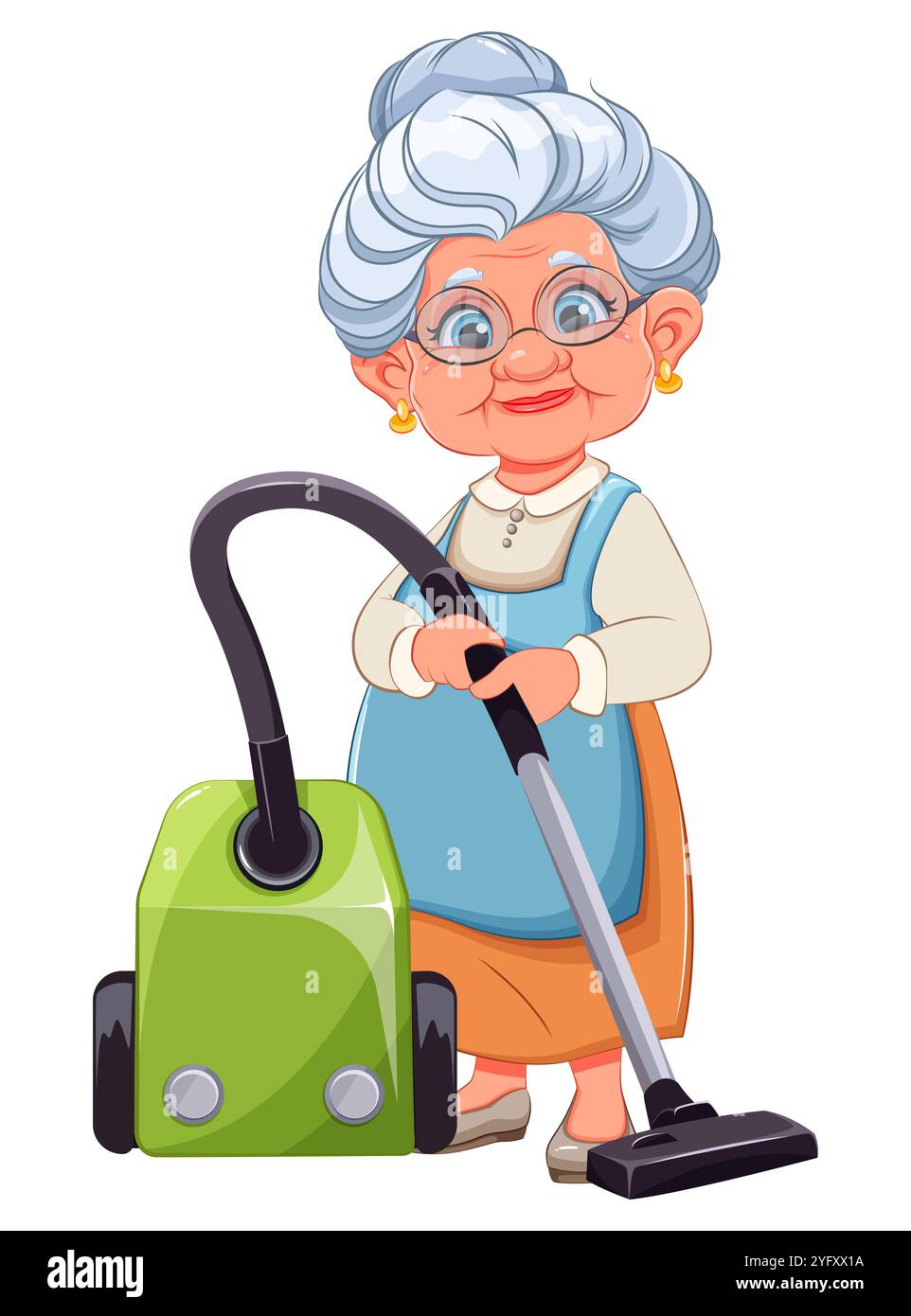 Cute smiling old woman holds vacuum cleaner. Happy Grandparents day ...