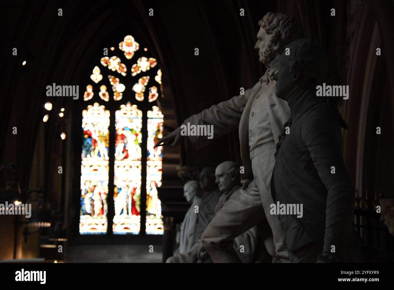 Statues of famous personalities inside Saint Patrick's church in Dublin ...