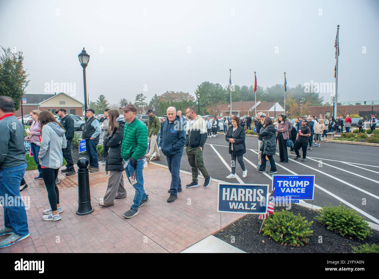 Bensalem, United States. 05th Nov, 2024. Voters stand in line waiting to cast their ballot in the Presidential Election Tuesday, November 05, 2024 at Northampton Municipal Building in Northampton. Credit: William Thomas Cain/Alamy Live News Stock Photo