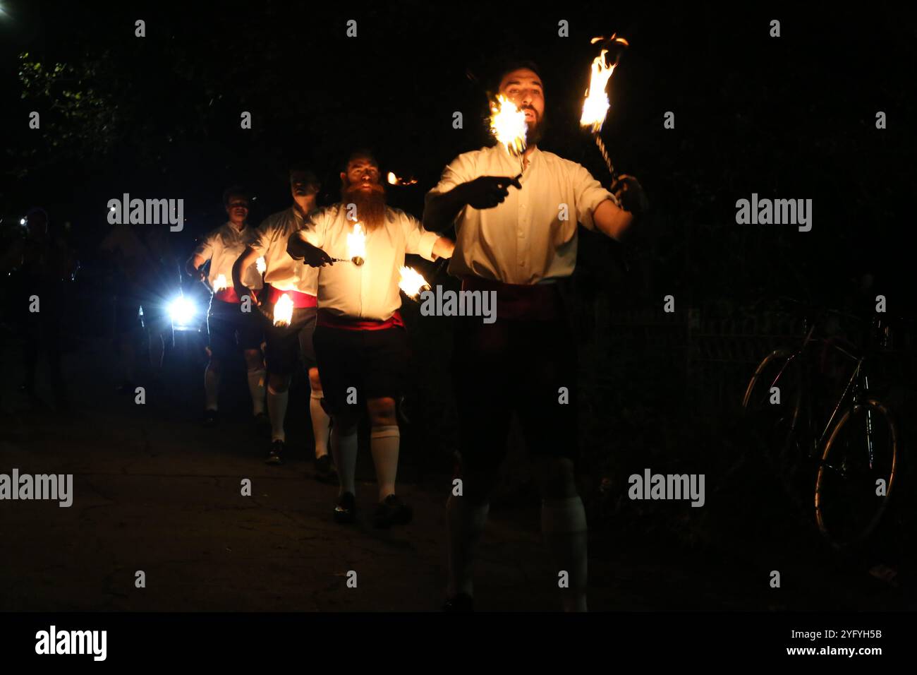 Newcastle upon Tyne, UK, 5th November 2024, Kingsman fire dance, a traditional folk celebration on Guy Fawkes night at the Cumberland Arms Pub, Credit: DEW/AlamyLive Stock Photo