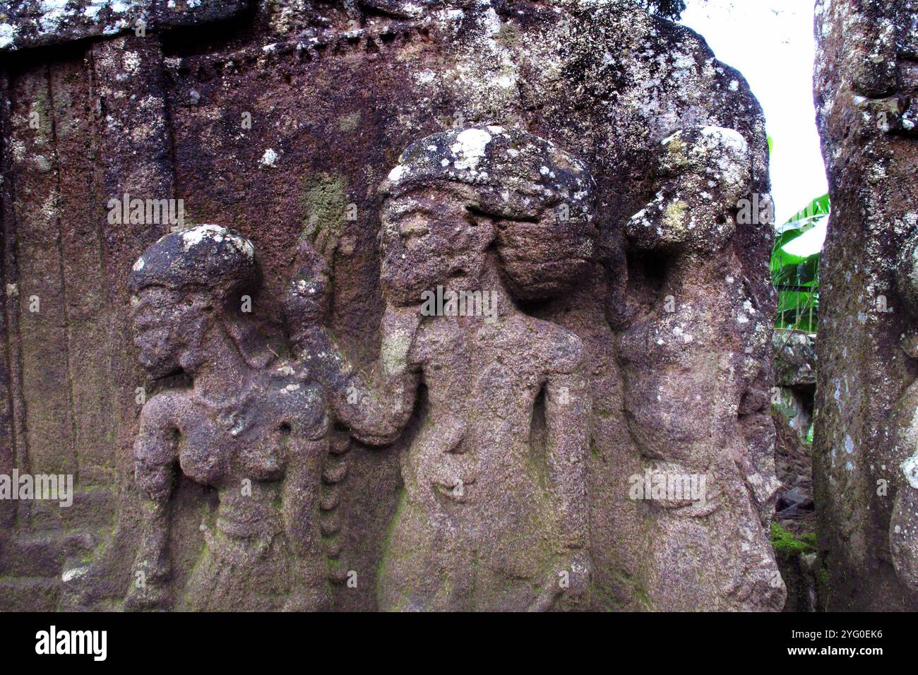 Bas-relief sculptures on wall at encased foot of Sukuh Temple, ancient ...