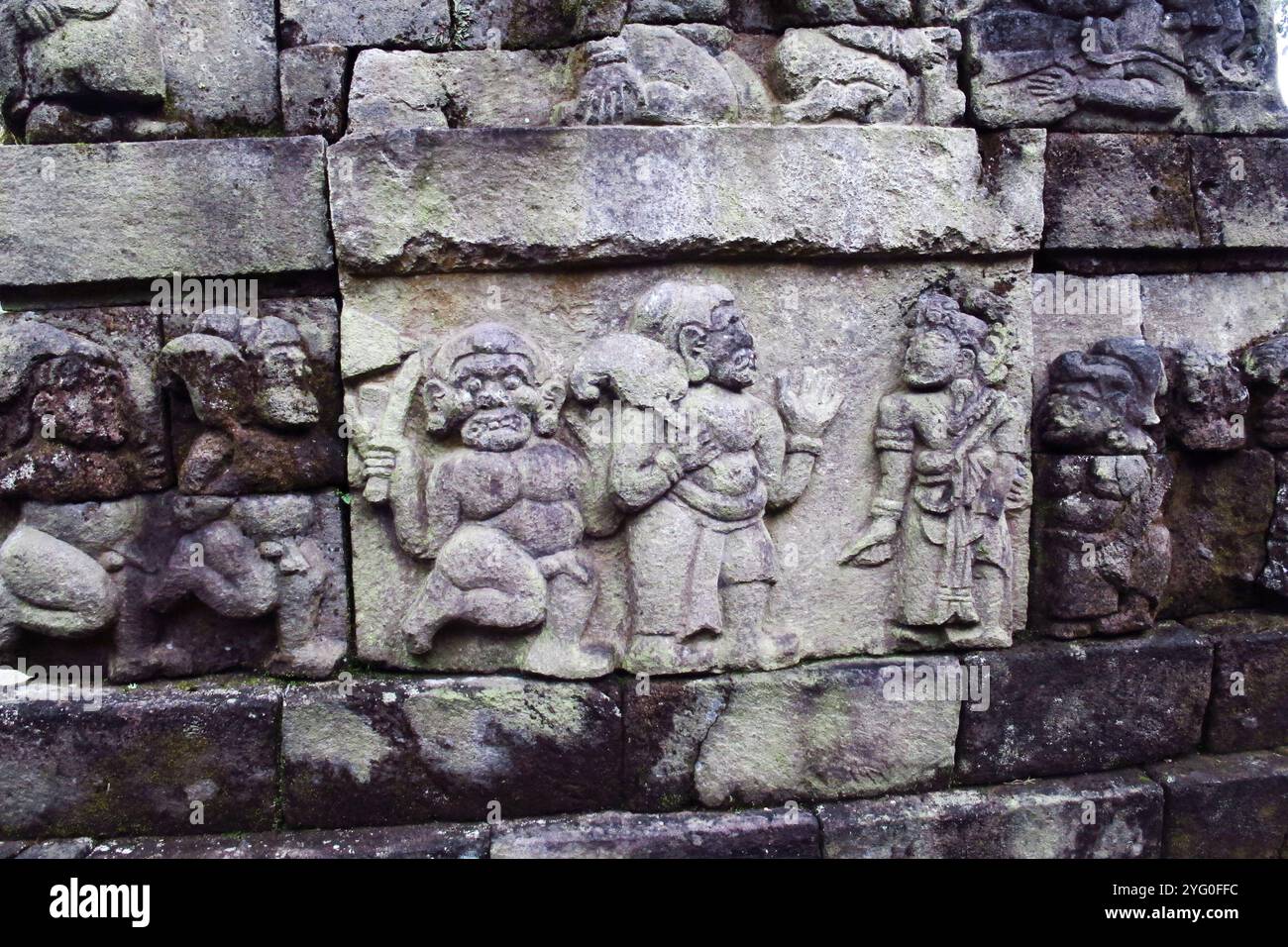 Bas-relief sculptures on wall at encased foot of Sukuh Temple, ancient ...