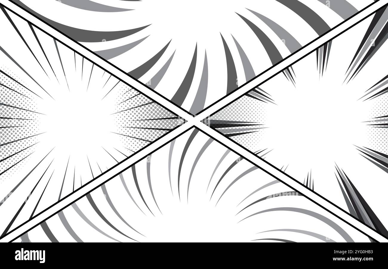 Comic book page background with radial, halftone effects and rays in ...