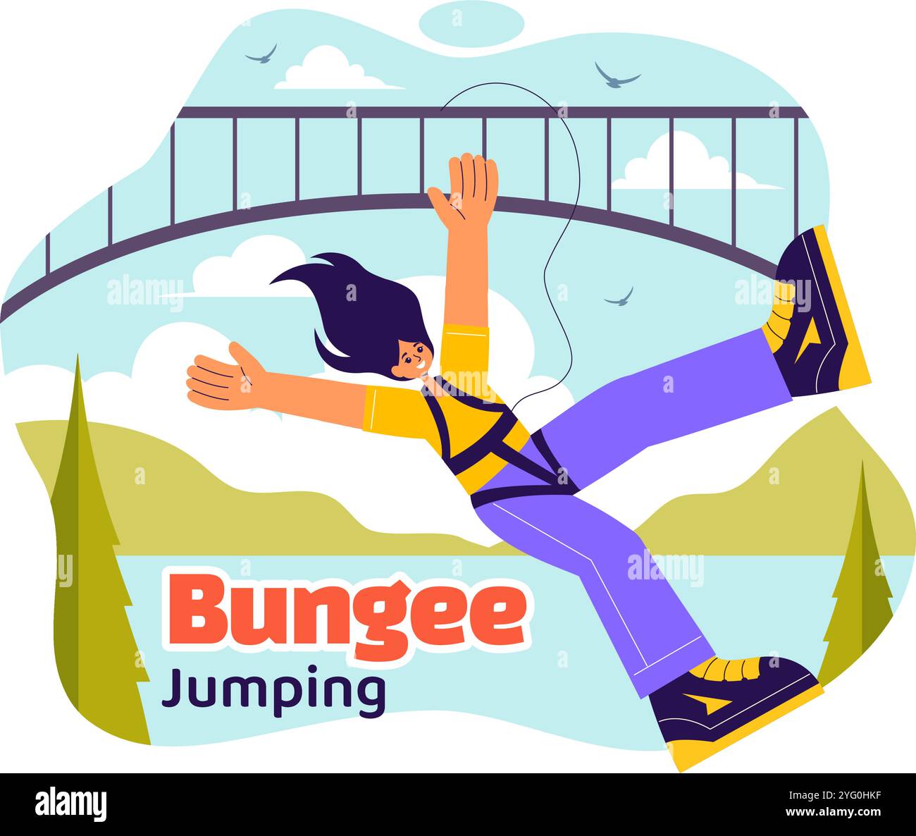 Bungee Jumping Vector Illustration featuring a Person Falling from a Great Height with an ...