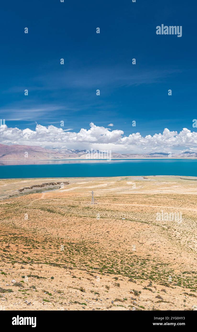 Lake Manasarovar in Western Tibet. According to the Hindu religion, the lake was first created in the mind of the Lord Brahma after which it manifeste Stock Photo