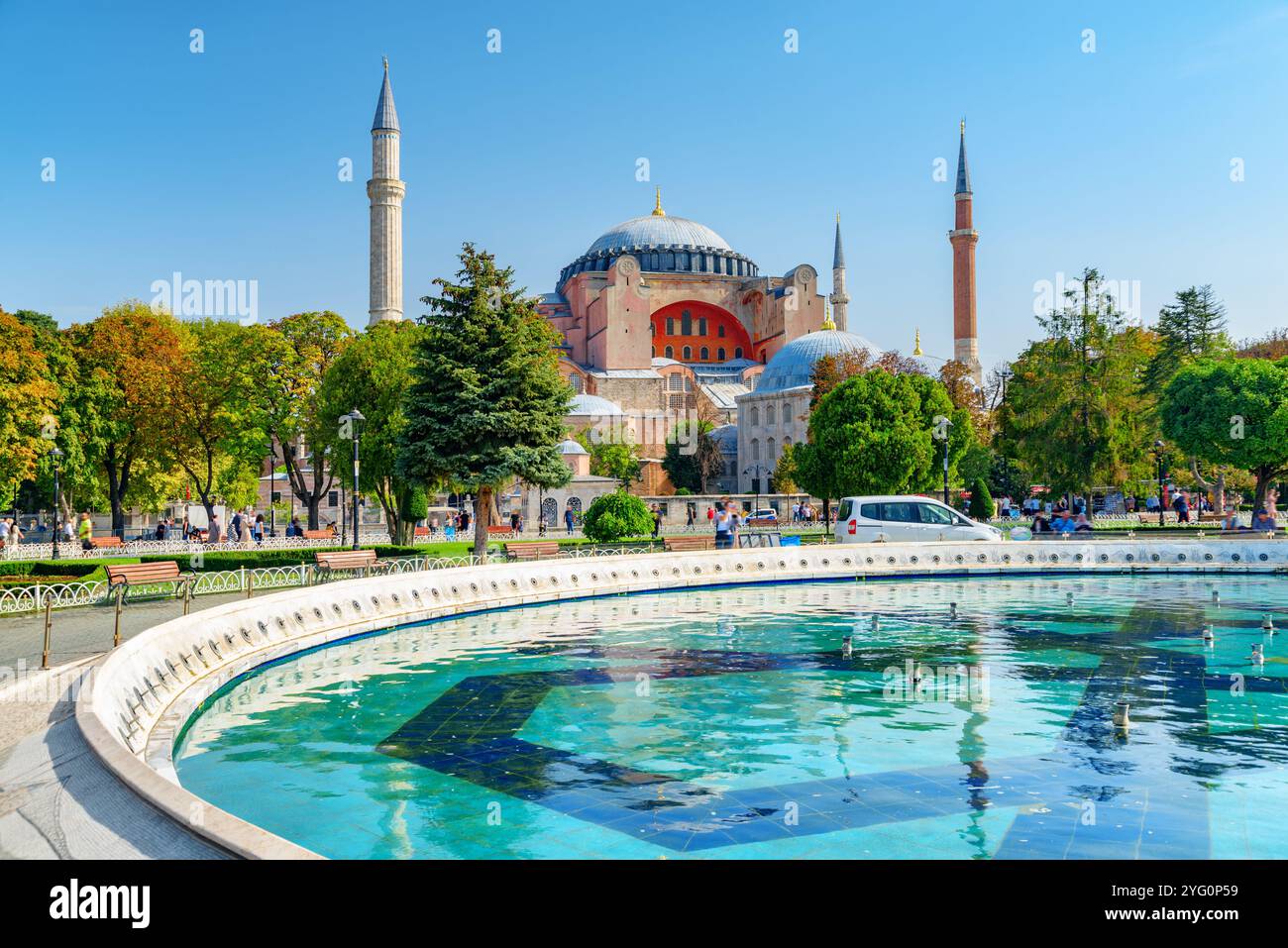 Scenic fountain at the Sultanahmet Square and the Hagia Sophia Stock ...