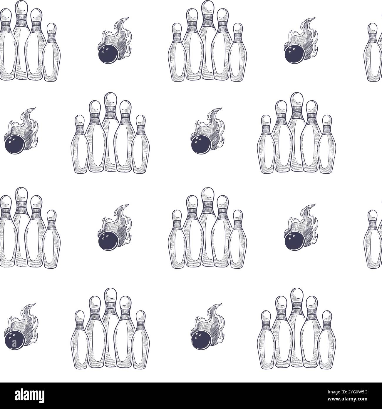 Bowling Pins Flaming Ball Pattern Stock Vector