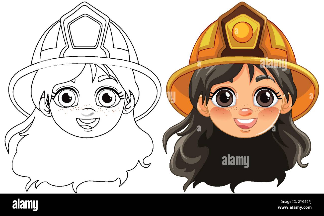 Smiling girl in firefighter helmet Stock Vector Image & Art - Alamy