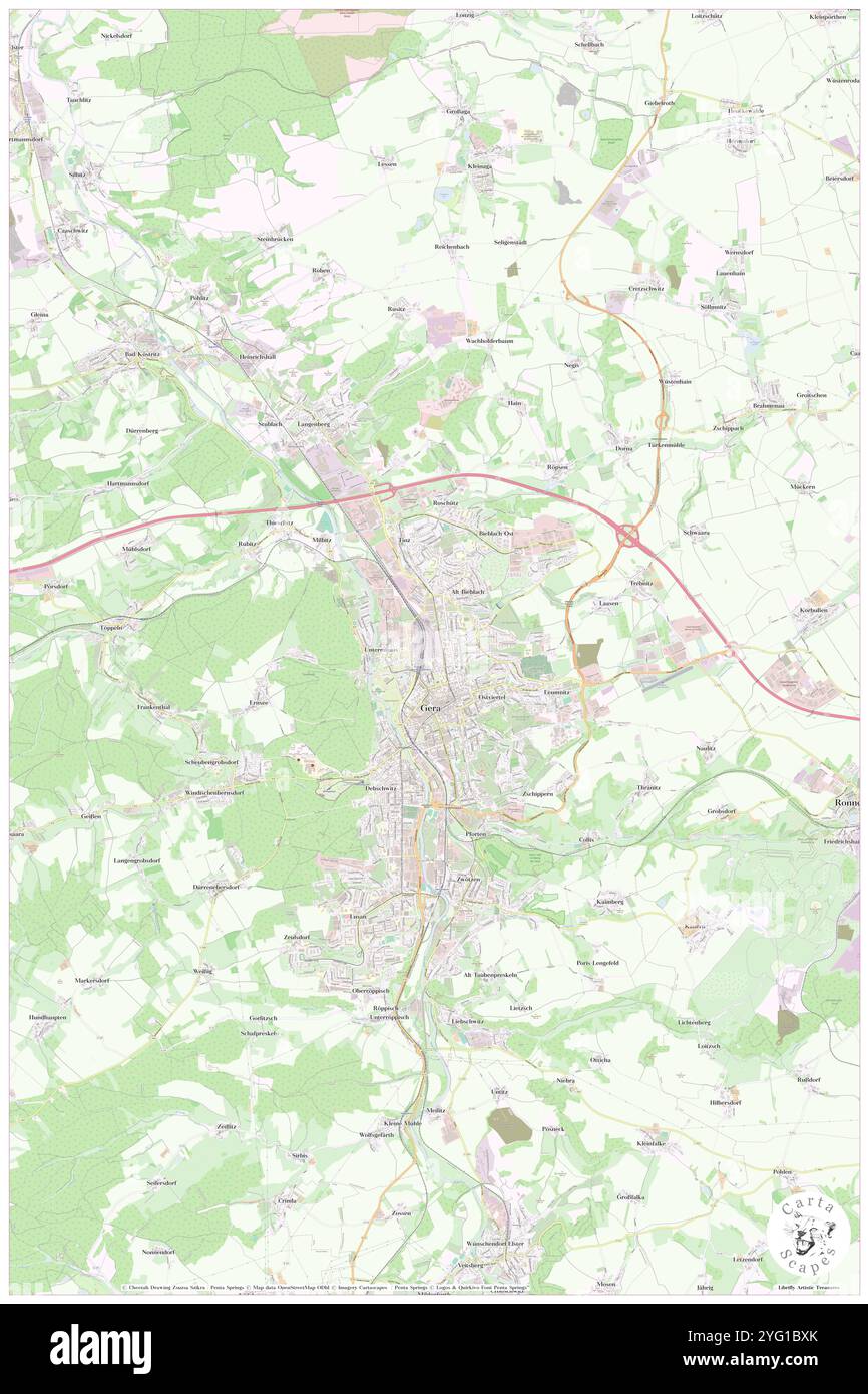 Kreisfreie Stadt Gera, DE, Germany, Thuringia, N 50 53' 8'', N 12 4' 50'', map, Cartascapes Map published in 2024. Explore Cartascapes, a map revealing Earth's diverse landscapes, cultures, and ecosystems. Journey through time and space, discovering the interconnectedness of our planet's past, present, and future. Stock Photo