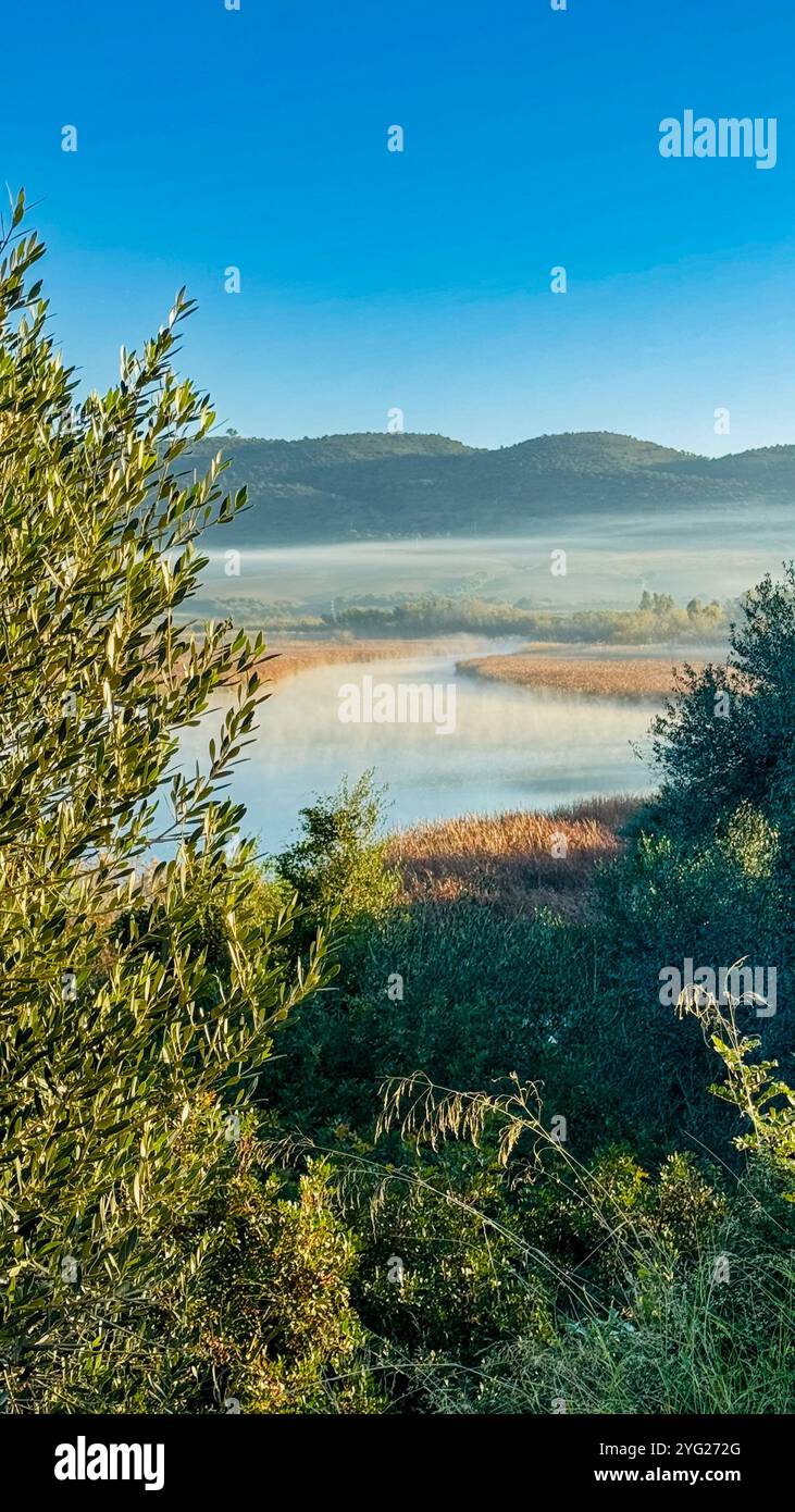 Autumn lake with colorful trees reflecting vibrant seasonal colors - Smartphone Captured Stock Image