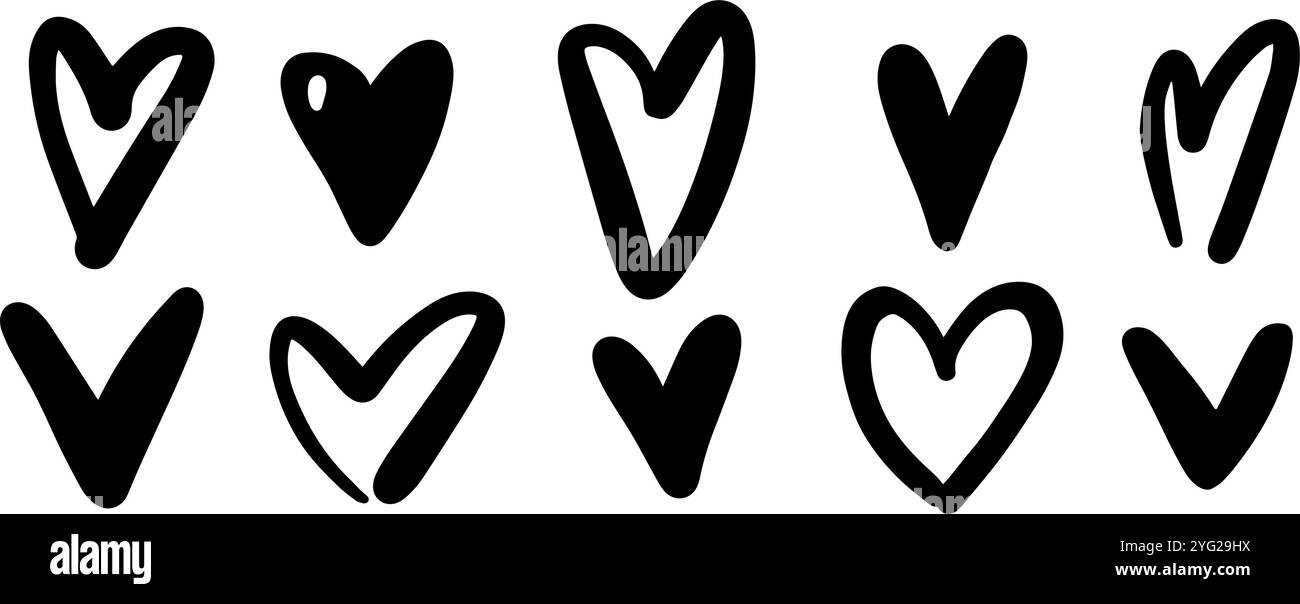 Doodle hearts scribbles design elements collection set isolated on white background Stock Vector