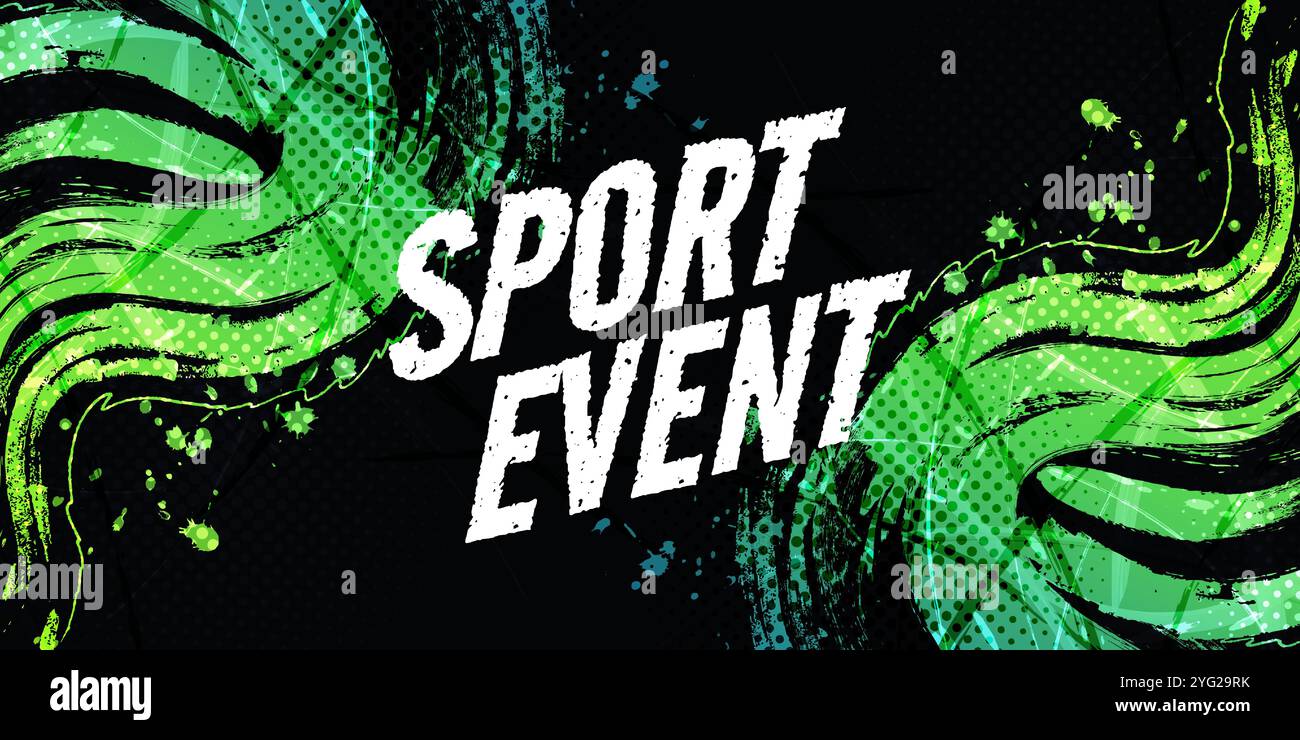 Green and Blue Gradient Brush Texture Background with Halftone Effect. Sports Background with Grunge Concept Stock Vector