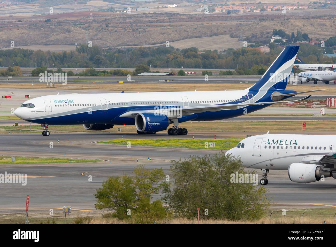 Madrid Barajas Airport. Iberojet airline A330 neo airliner taxiing ...