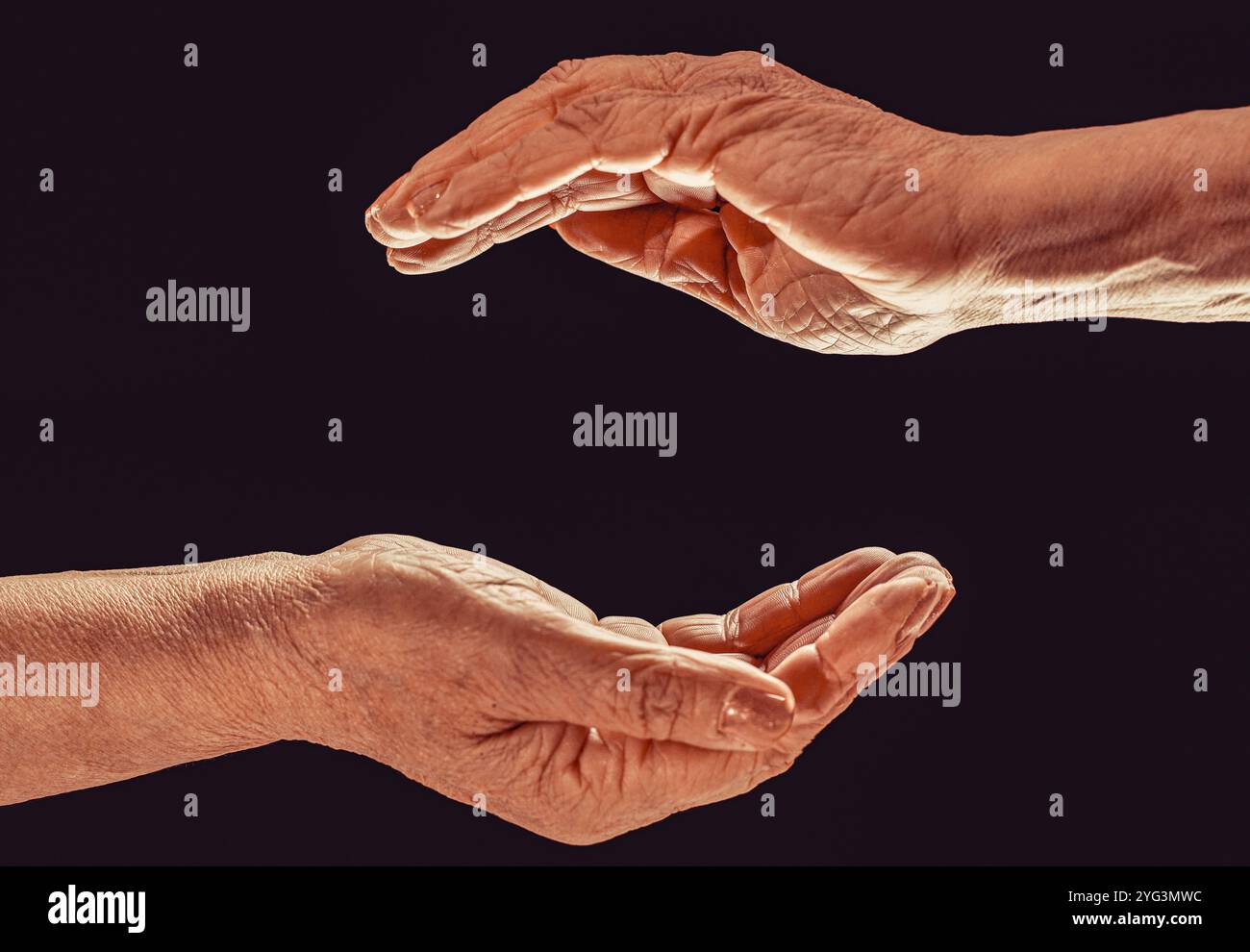 Old man hands showing gestures to protect. Two elderly woman hands ...