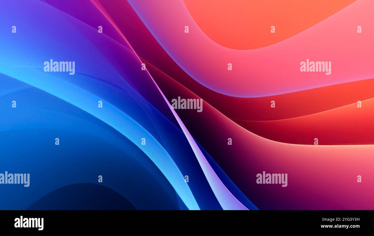 Abstract background with blue red orange interlacing wavy shaped layers ...