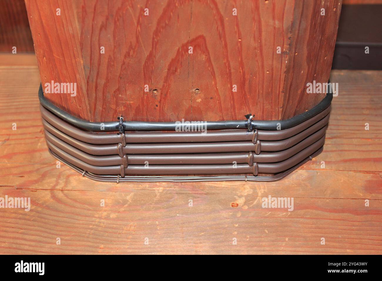 Old minka interior beam and ceiling electrical wiring Stock Photo