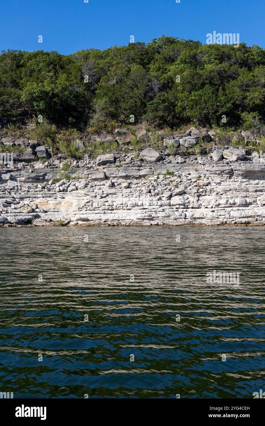 Forest and rocks around Colorado river, Austin, Texas, USA Stock Photo ...