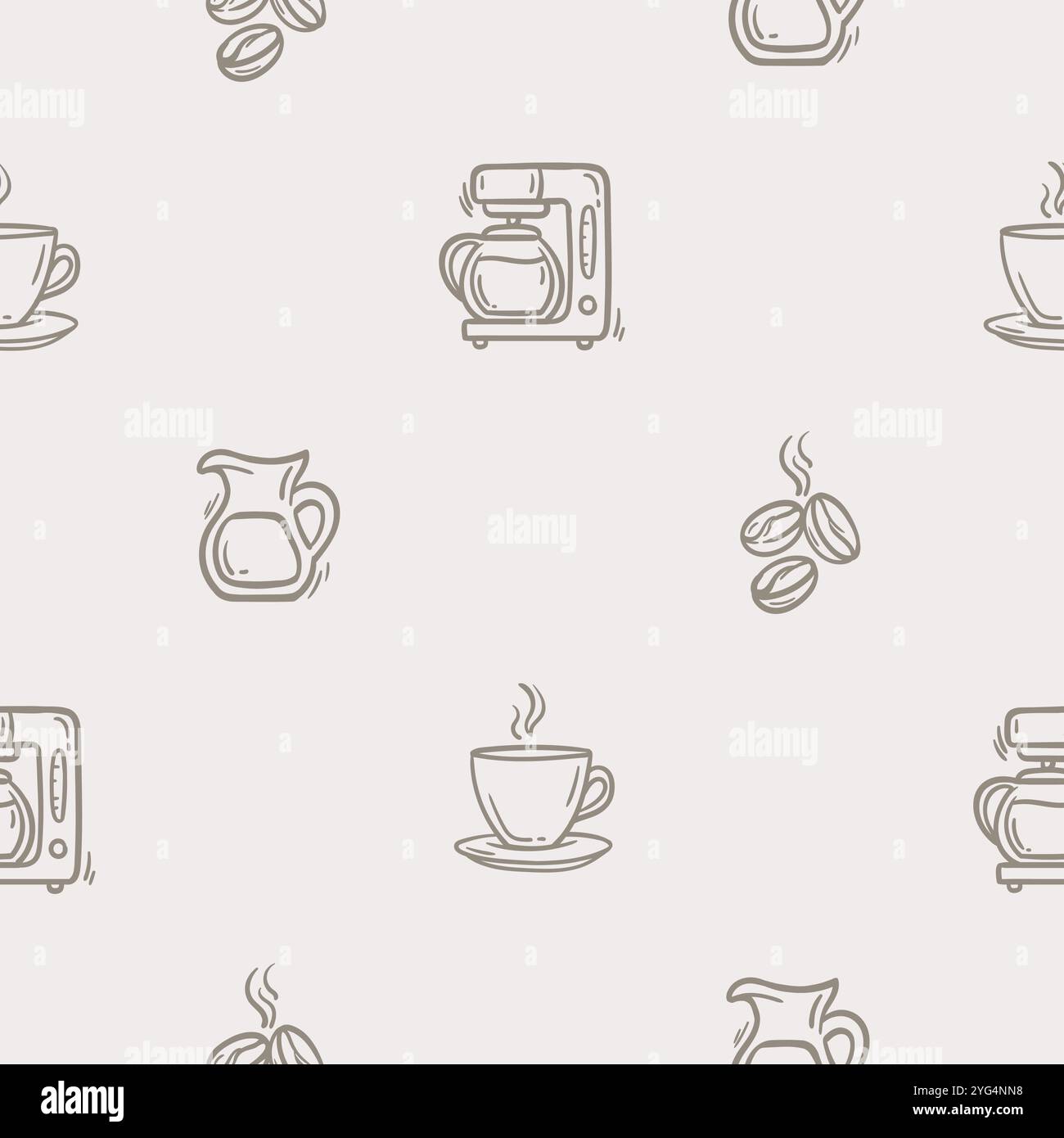 Simple black and white seamless pattern with coffee cup, coffee beans ...