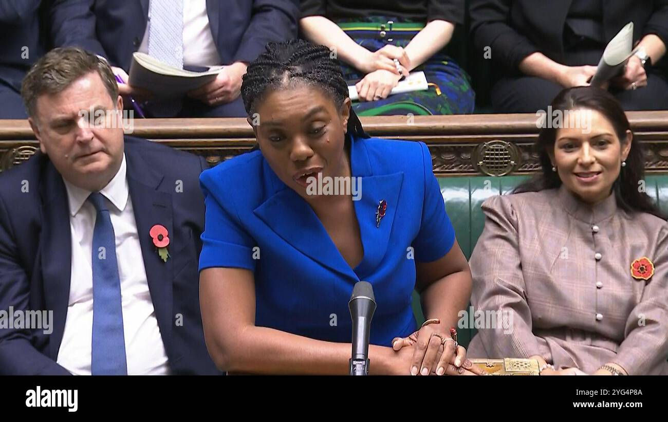 Screen grab of Conservative party leader Kemi Badenoch speaking during ...